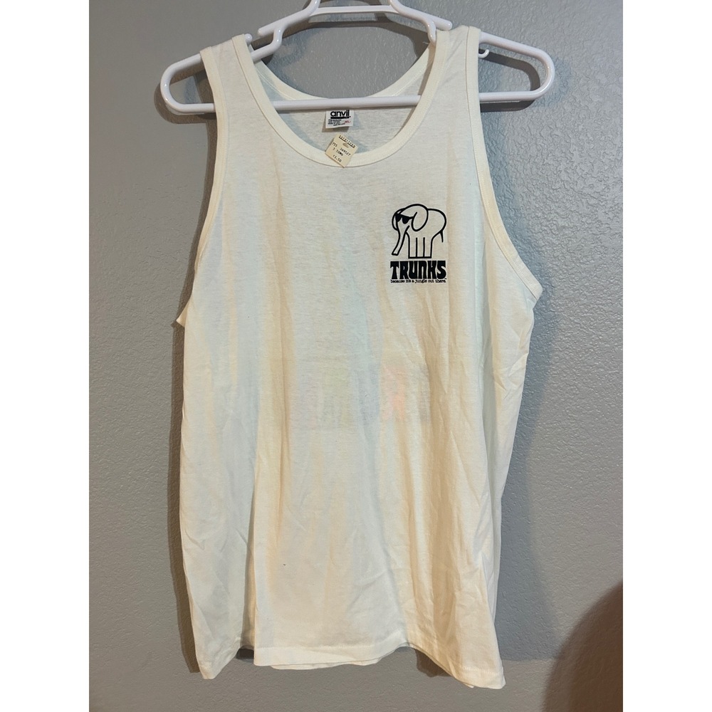 Vintage Anvil Trunks Elephant Tank Top Mens XL White Neon Graphic Single Stitch